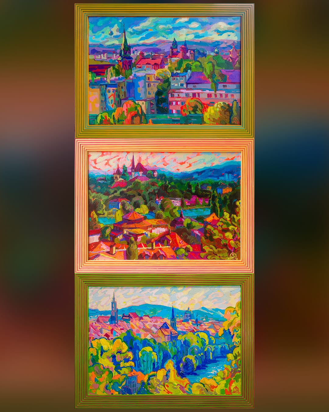 Chromatic Cities, a series of three paintings created in 2023.#kraków #bern #pleinair #seriesart